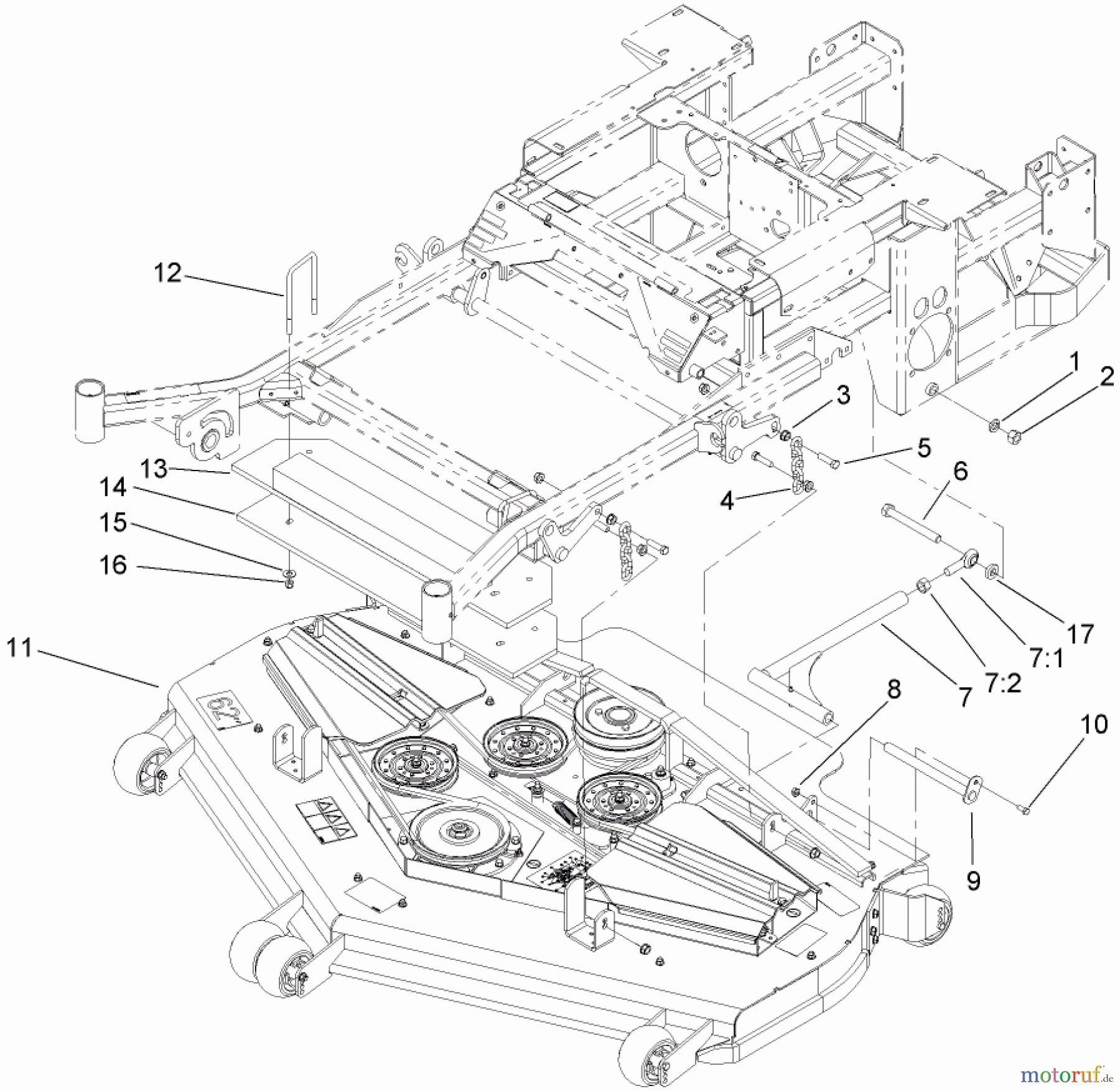  Zerto-Turn Mäher 74280TE (Z597-D) - Toro Z Master Mower, 62 Rear Discharge Deck (SN: 260000001 - 260999999) (2006) DECK CONNECTION ASSEMBLY