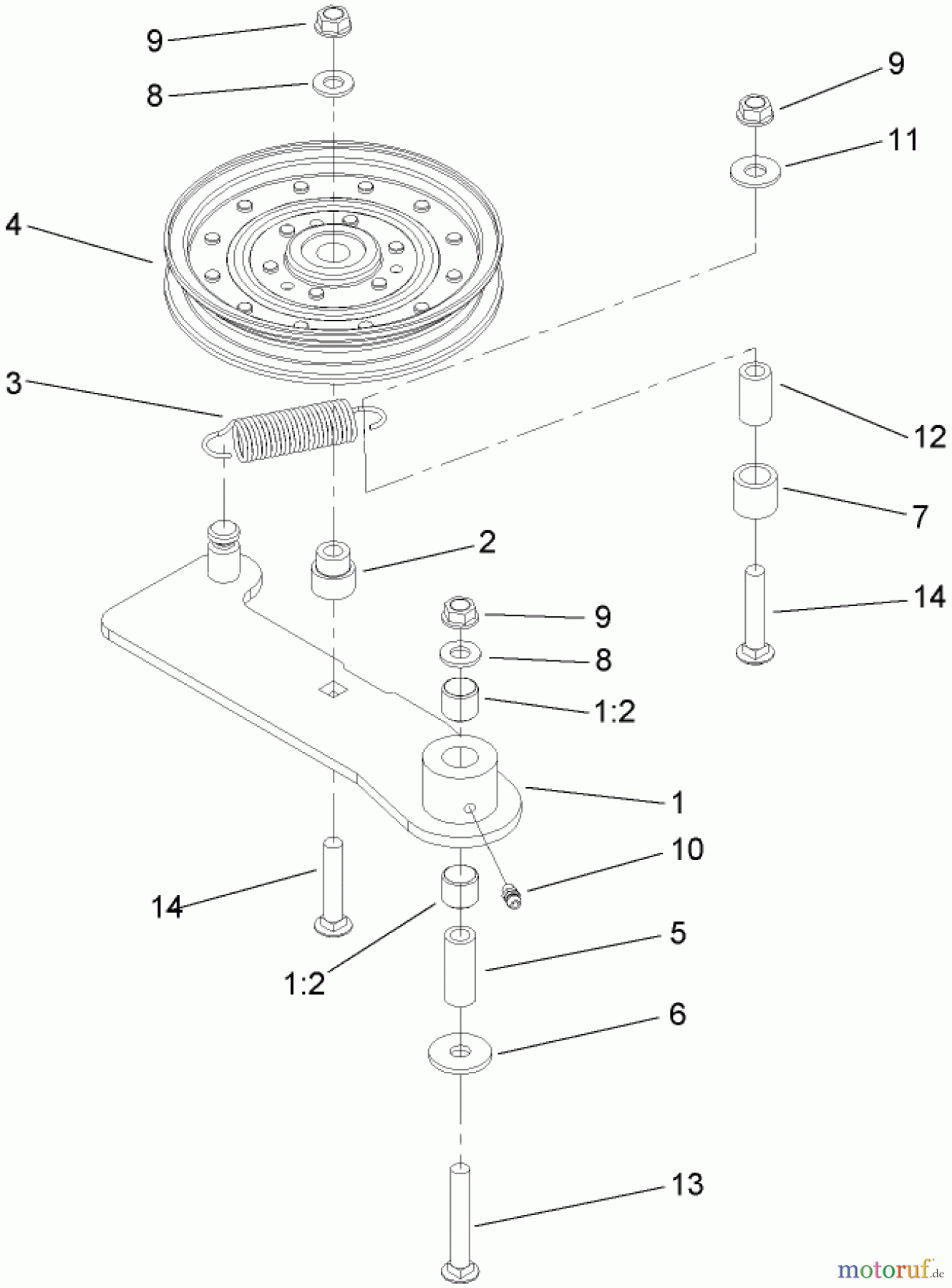  Zerto-Turn Mäher 74280TE (Z597-D) - Toro Z Master Mower, 62 Rear Discharge Deck (SN: 260000001 - 260999999) (2006) IDLER ASSEMBLY NO. 110-5590