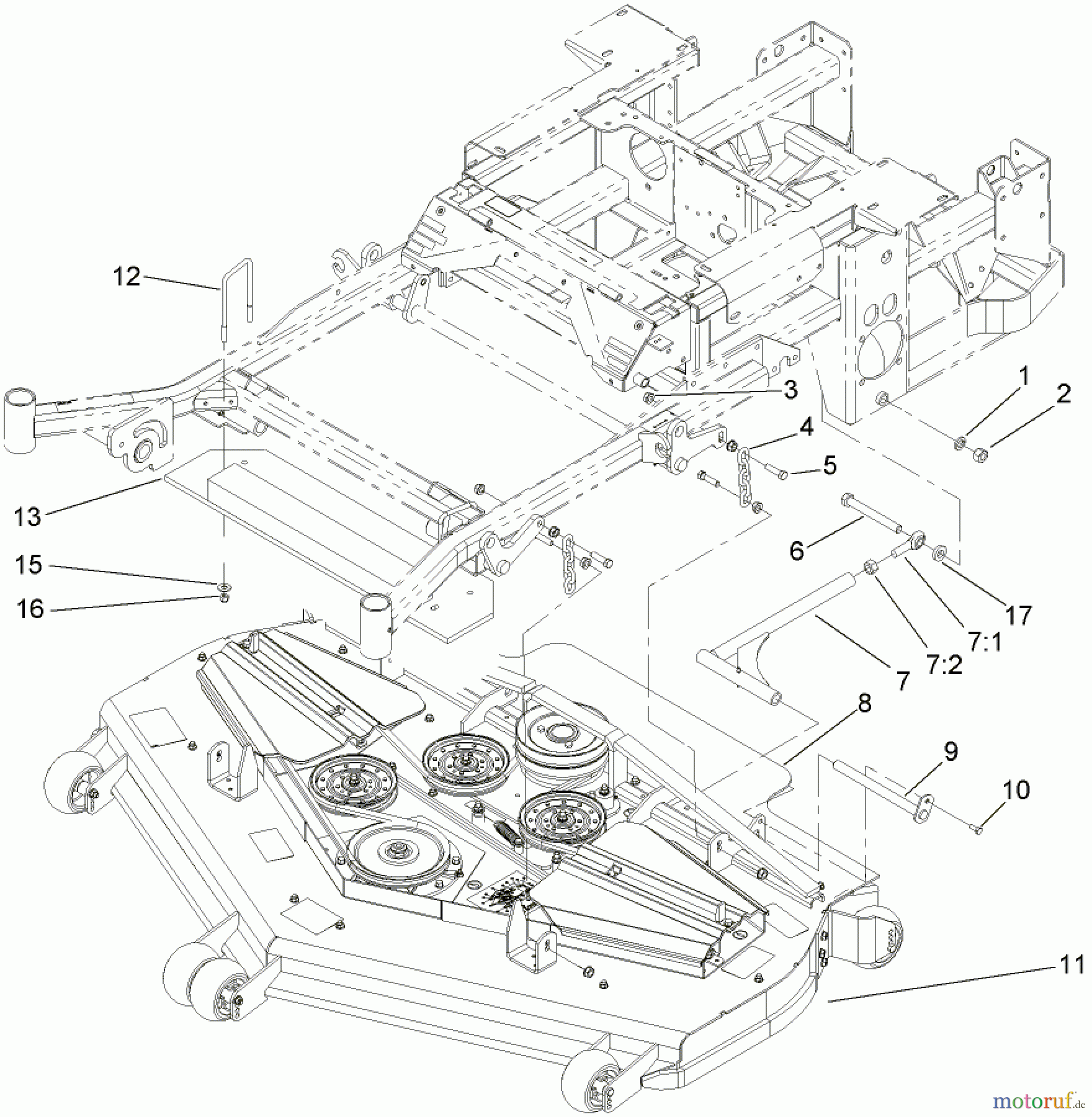  Zerto-Turn Mäher 74281TE (Z597-D) - Toro Z Master Mower, 72 Rear Discharge Deck (SN: 260000001 - 260999999) (2006) DECK CONNECTION ASSEMBLY