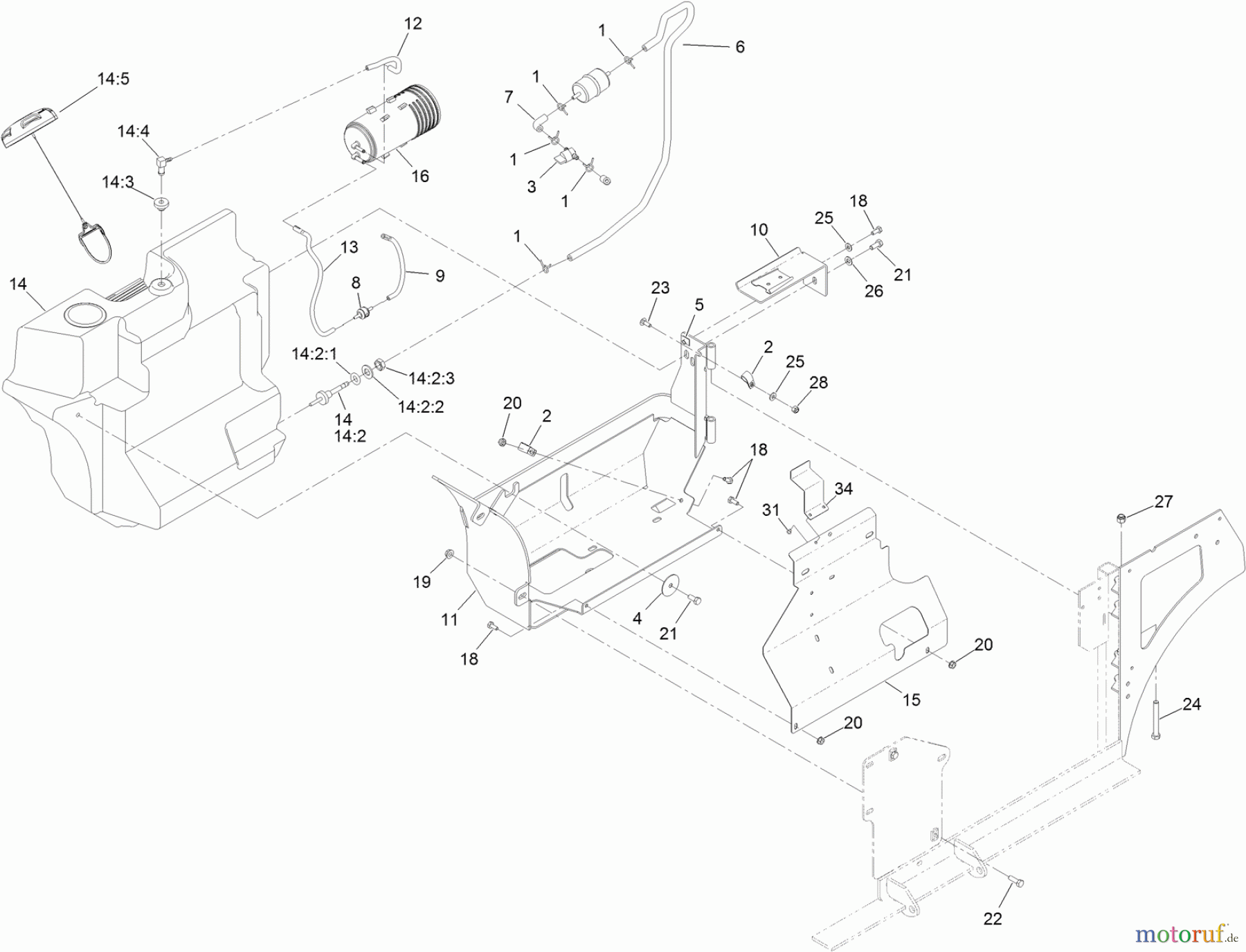  Zerto-Turn Mäher 74310 - Toro Z Master 8000 Series Riding Mower, with 42in Direct-Collect Cutting Unit (SN: 314000001 - 314999999) (2014) FUEL ASSEMBLY