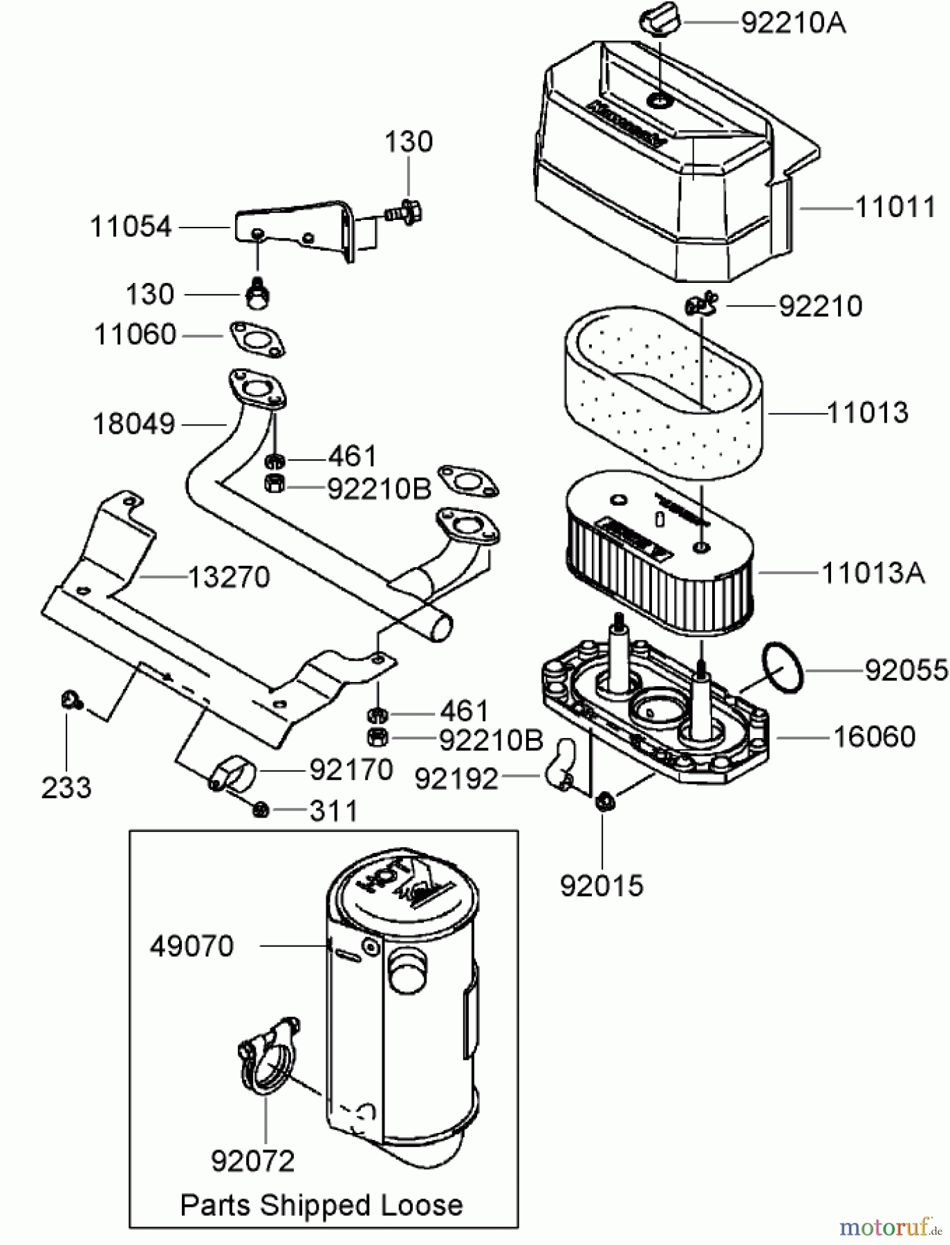  Zerto-Turn Mäher 74408TE (Z334) - Toro Z Master Mower, 86cm 7-Gauge Side Discharge Deck (SN: 270000701 - 270999999) (2007) AIR FILTER AND MUFFLER ASSEMBLY KAWASAKI FH580V-AS50-R