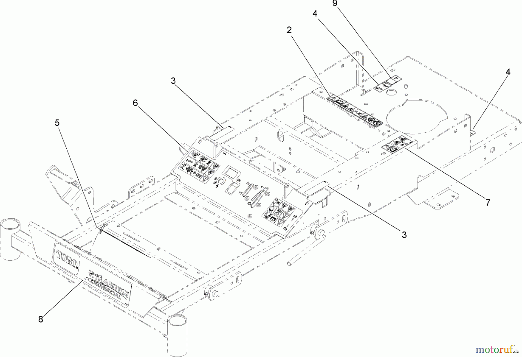  Zerto-Turn Mäher 74408TE (Z300) - Toro Z Master Mower, 86cm 7-Gauge Side Discharge Deck (SN: 280000001 - 280999999) (2008) FRAME DECAL ASSEMBLY NO.114-0526