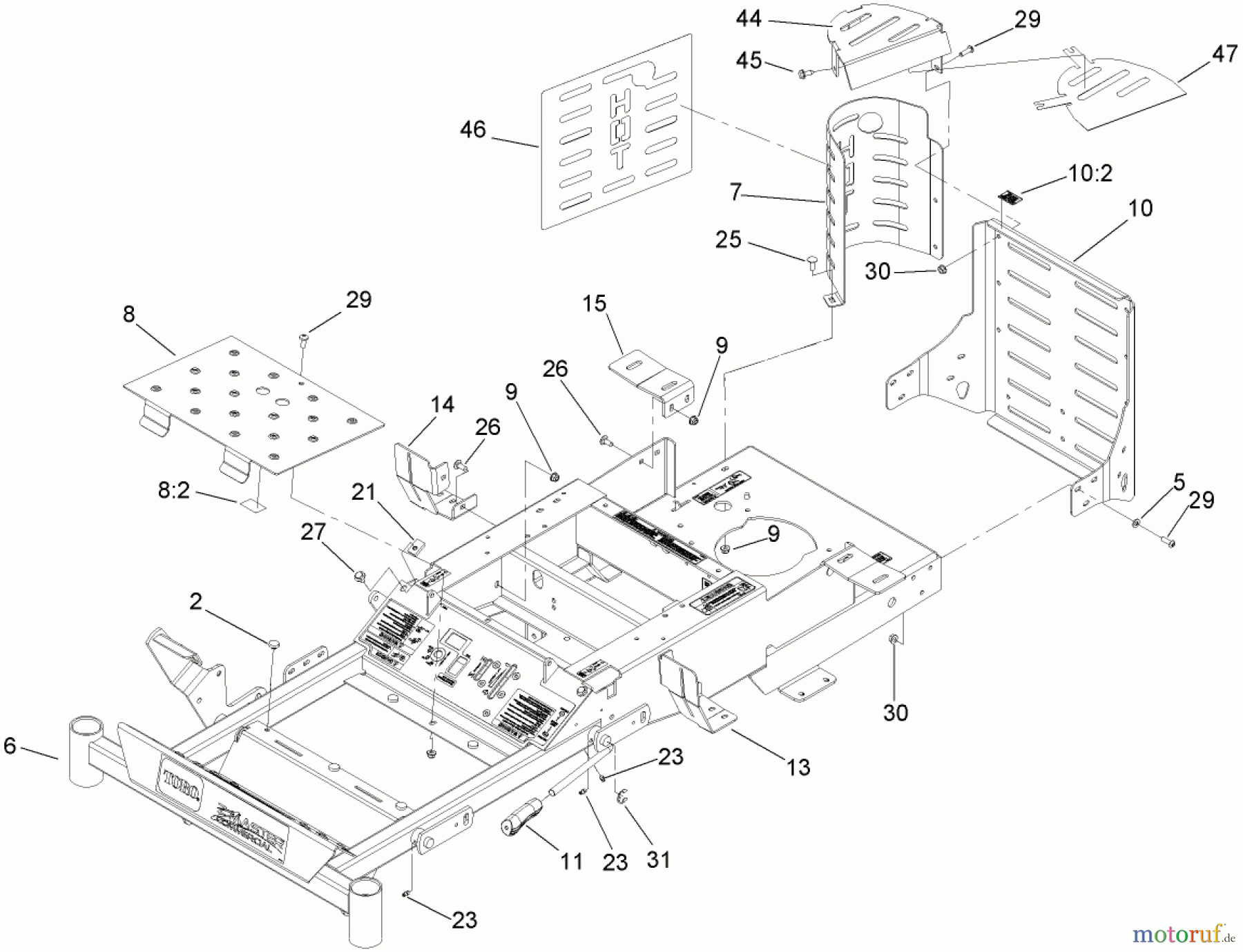  Zerto-Turn Mäher 74408TE (Z334) - Toro Z Master Mower, 86cm 7-Gauge Side Discharge Deck (SN: 270000001 - 270000700) (2007) FRONT FRAME ASSEMBLY