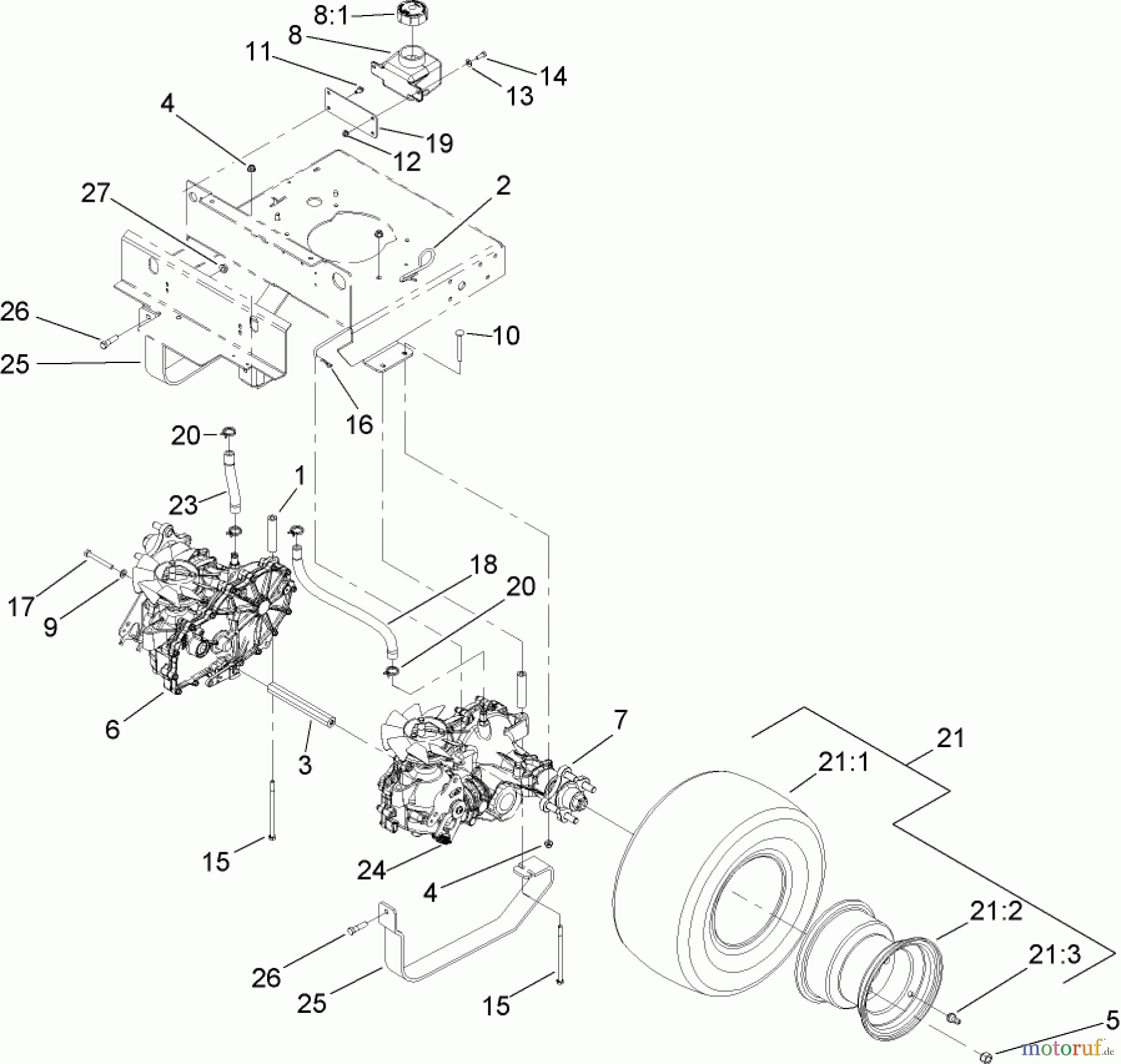  Zerto-Turn Mäher 74409TE (Z300) - Toro Z Master Mower, 102cm 7-Gauge Side Discharge Deck (SN: 280000001 - 280999999) (2008) HYDRAULIC DRIVE ASSEMBLY