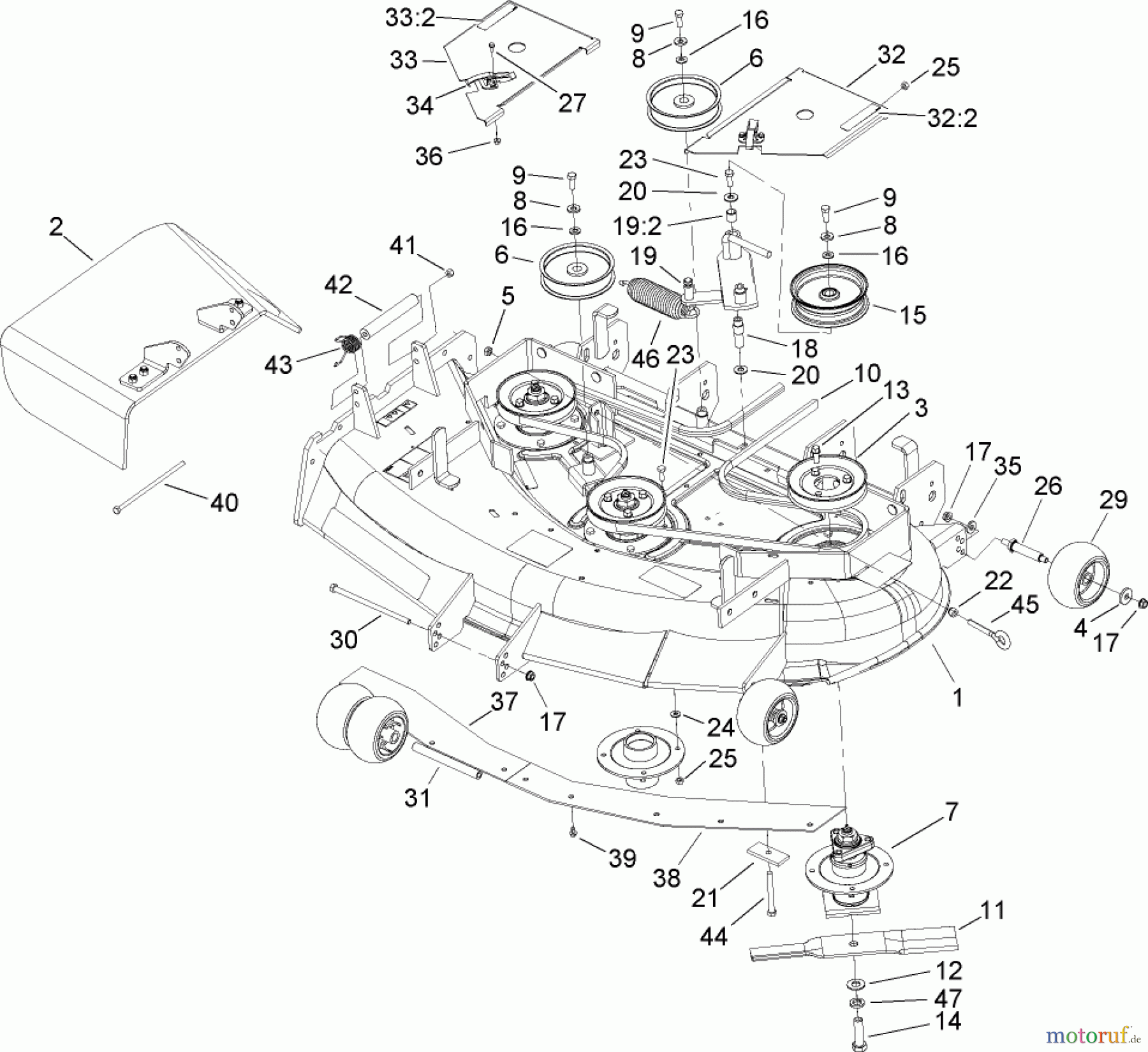  Zerto-Turn Mäher 74411TE (Z149) - Toro Z Master Mower, 112cm SFS Side Discharge Deck (SN: 250000001 - 250999999) (2005) DECK ASSEMBLY NO. 107-1678