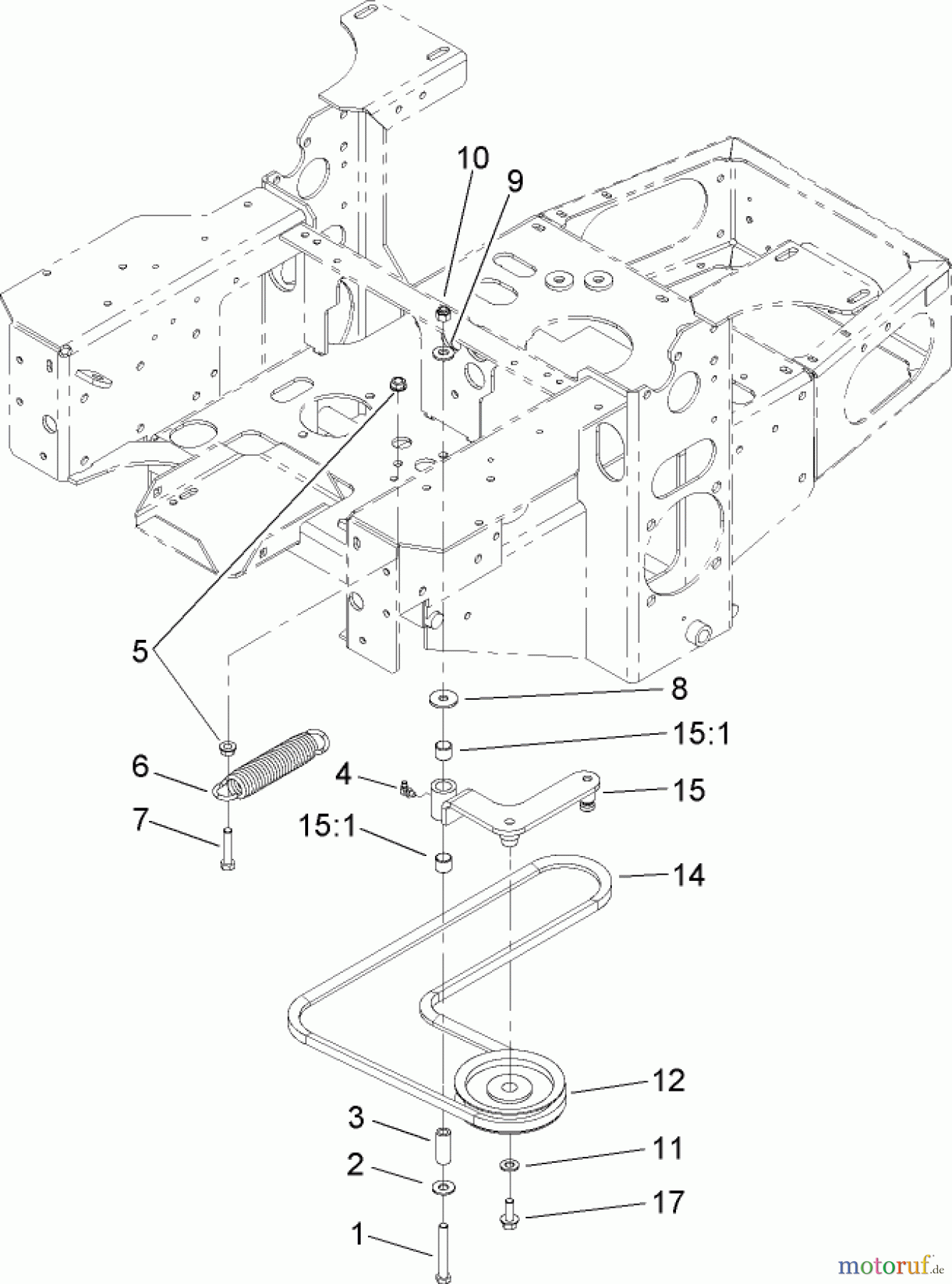  Zerto-Turn Mäher 74411TE (Z149) - Toro Z Master Mower, 112cm SFS Side Discharge Deck (SN: 250000001 - 250999999) (2005) PUMP IDLER AND BELT ASSEMBLY