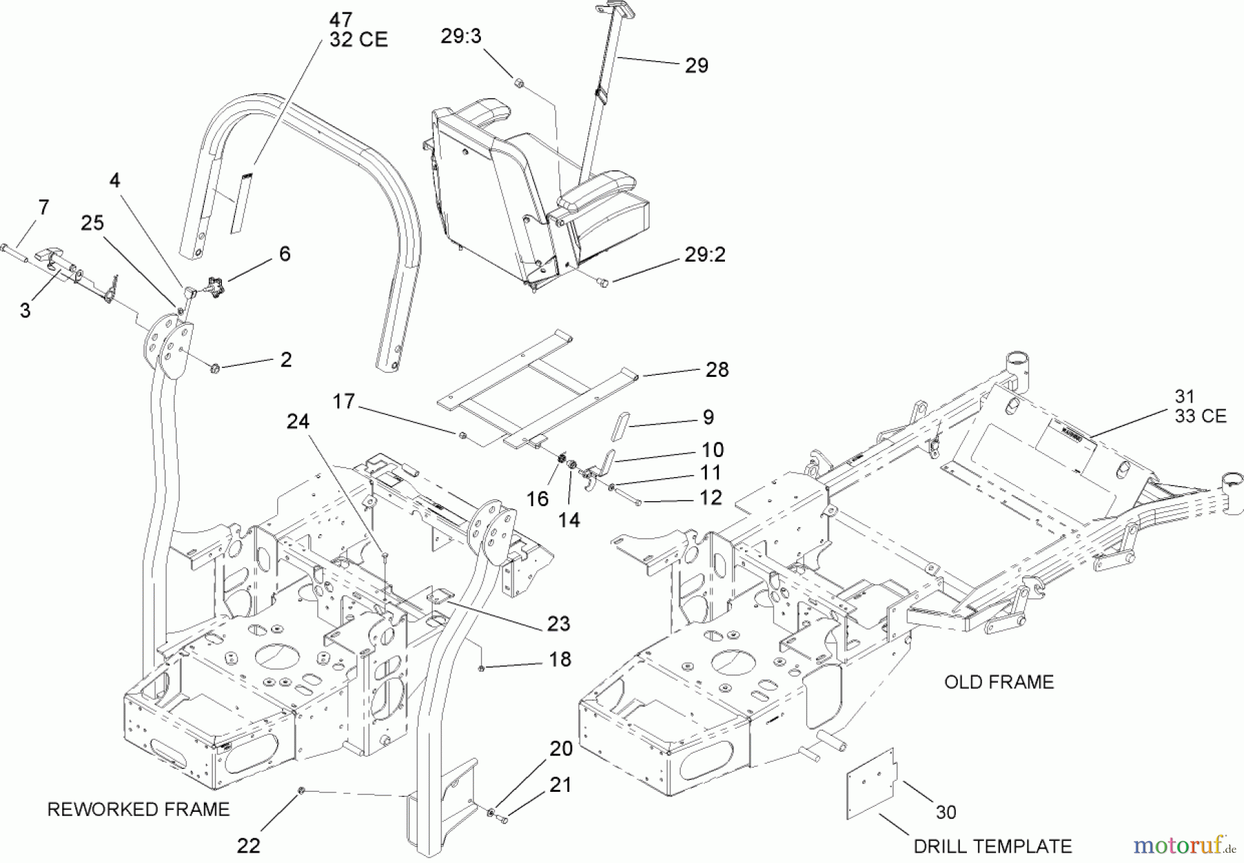  Zerto-Turn Mäher 74411TE (Z149) - Toro Z Master Mower, 112cm SFS Side Discharge Deck (SN: 250000001 - 250999999) (2005) ROLL-OVER-PROTECTION-SYSTEM ASSEMBLY NO. 107-3066