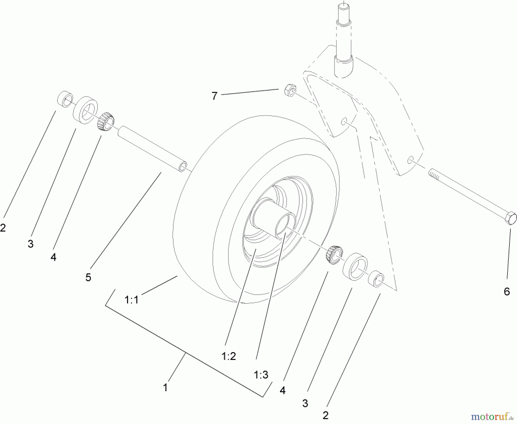  Zerto-Turn Mäher 74411TE (Z149) - Toro Z Master Mower, 112cm SFS Side Discharge Deck (SN: 260000001 - 260999999) (2006) CASTER WHEEL ASSEMBLY NO. 1-634662