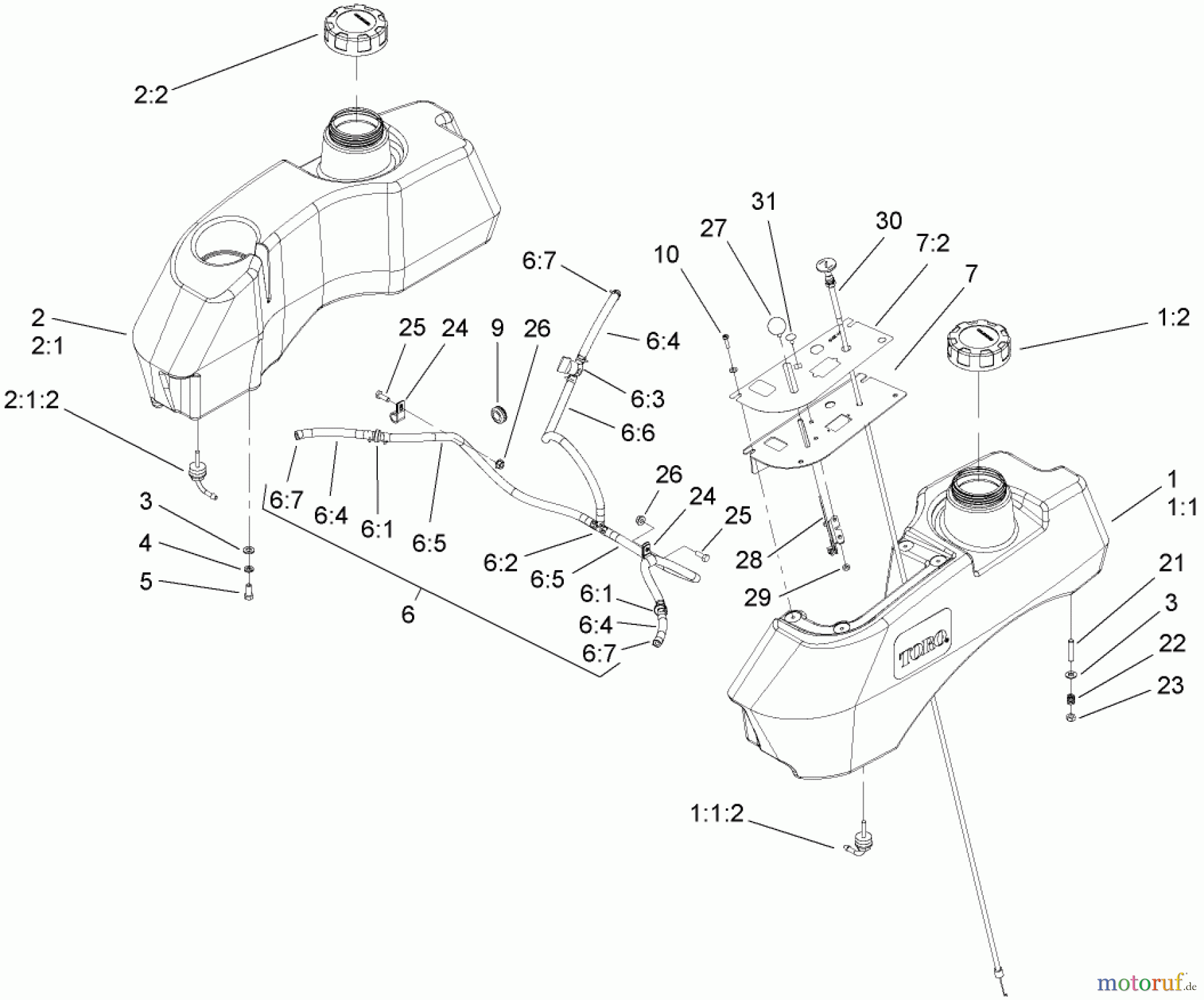  Zerto-Turn Mäher 74411TE (Z149) - Toro Z Master Mower, 112cm SFS Side Discharge Deck (SN: 260000001 - 260999999) (2006) FUEL SYSTEM ASSEMBLY