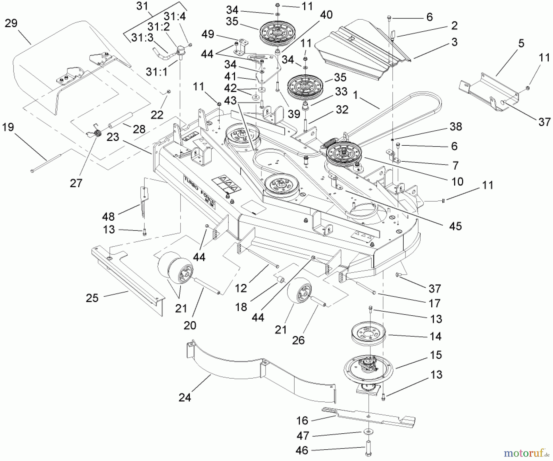  Zerto-Turn Mäher 74416TE (Z453) - Toro Z Master Mower, 132cm TURBO FORCE Side Discharge Deck (SN: 250000001 - 250005000) (2005) DECK ASSEMBLY NO. 107-1671