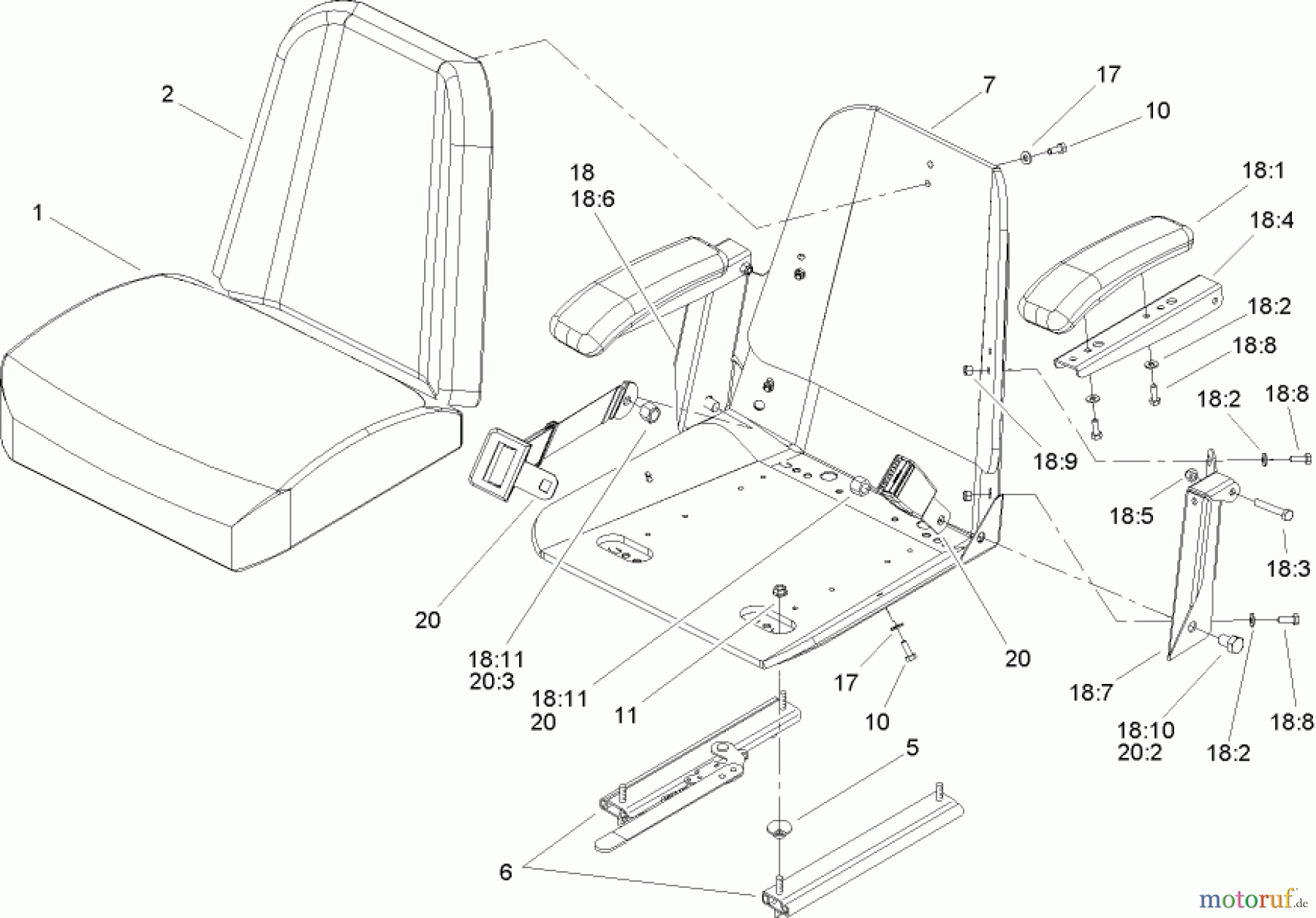  Zerto-Turn Mäher 74416TE (Z453) - Toro Z Master Mower, 132cm TURBO FORCE Side Discharge Deck (SN: 250000001 - 250005000) (2005) SEAT ASSEMBLY NO. 107-1867