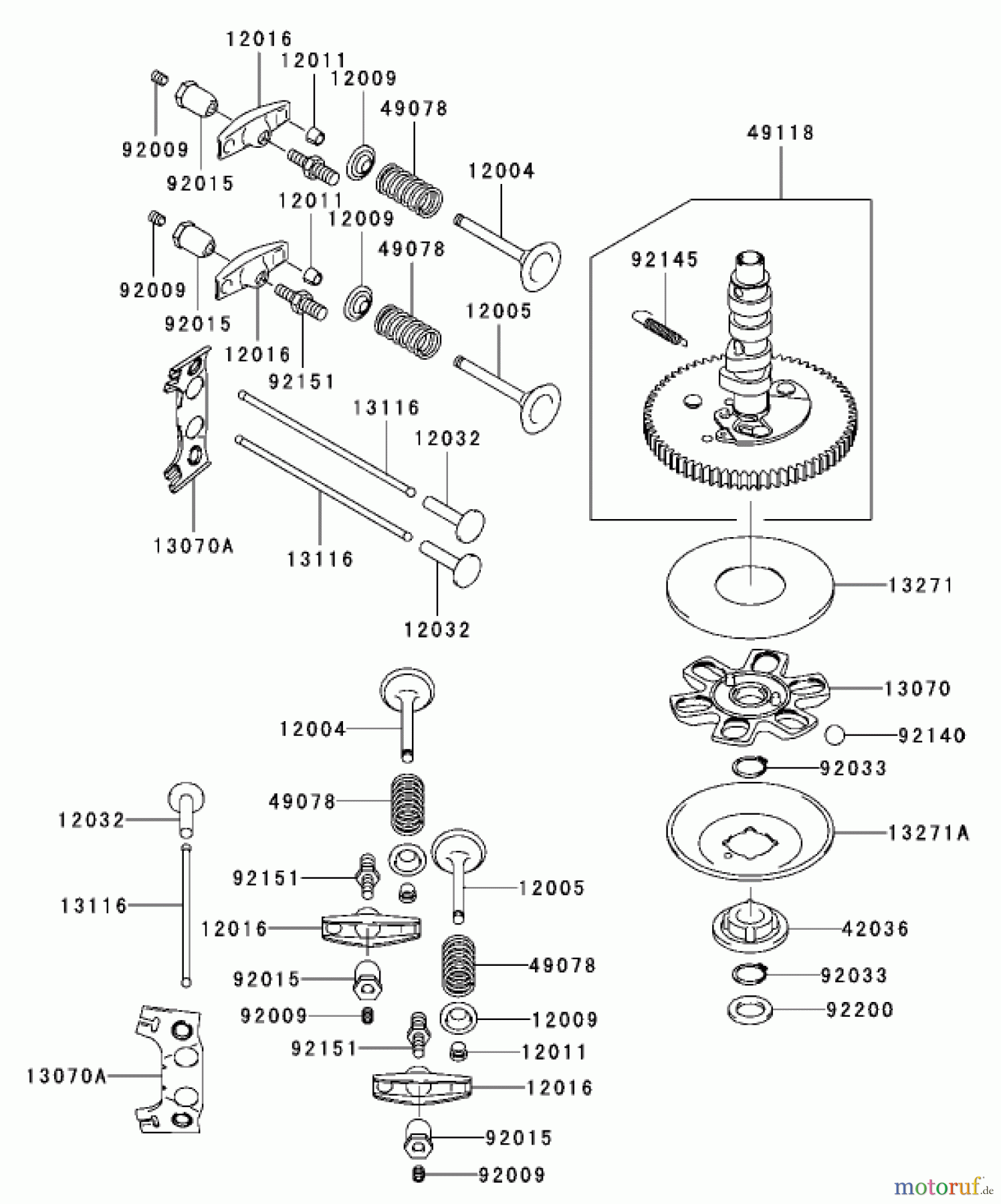  Zerto-Turn Mäher 74416TE (Z453) - Toro Z Master Mower, 132cm TURBO FORCE Side Discharge Deck (SN: 250000001 - 250005000) (2005) VALVE / CAMSHAFT ASSEMBLY KAWASAKI FH680V-AS21