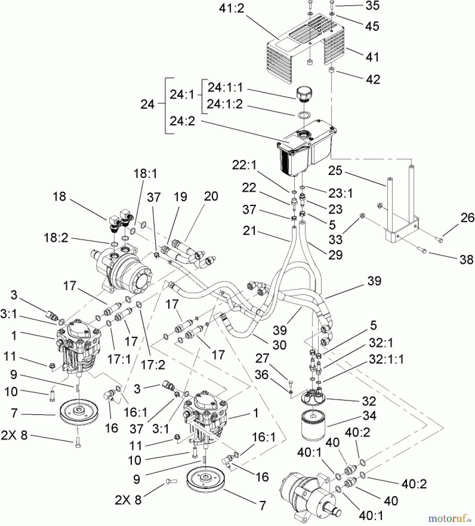  Zerto-Turn Mäher 74416TE (Z453) - Toro Z Master Mower, 132cm TURBO FORCE Side Discharge Deck (SN: 260000001 - 260999999) (2006) HYDRAULIC SYSTEM ASSEMBLY