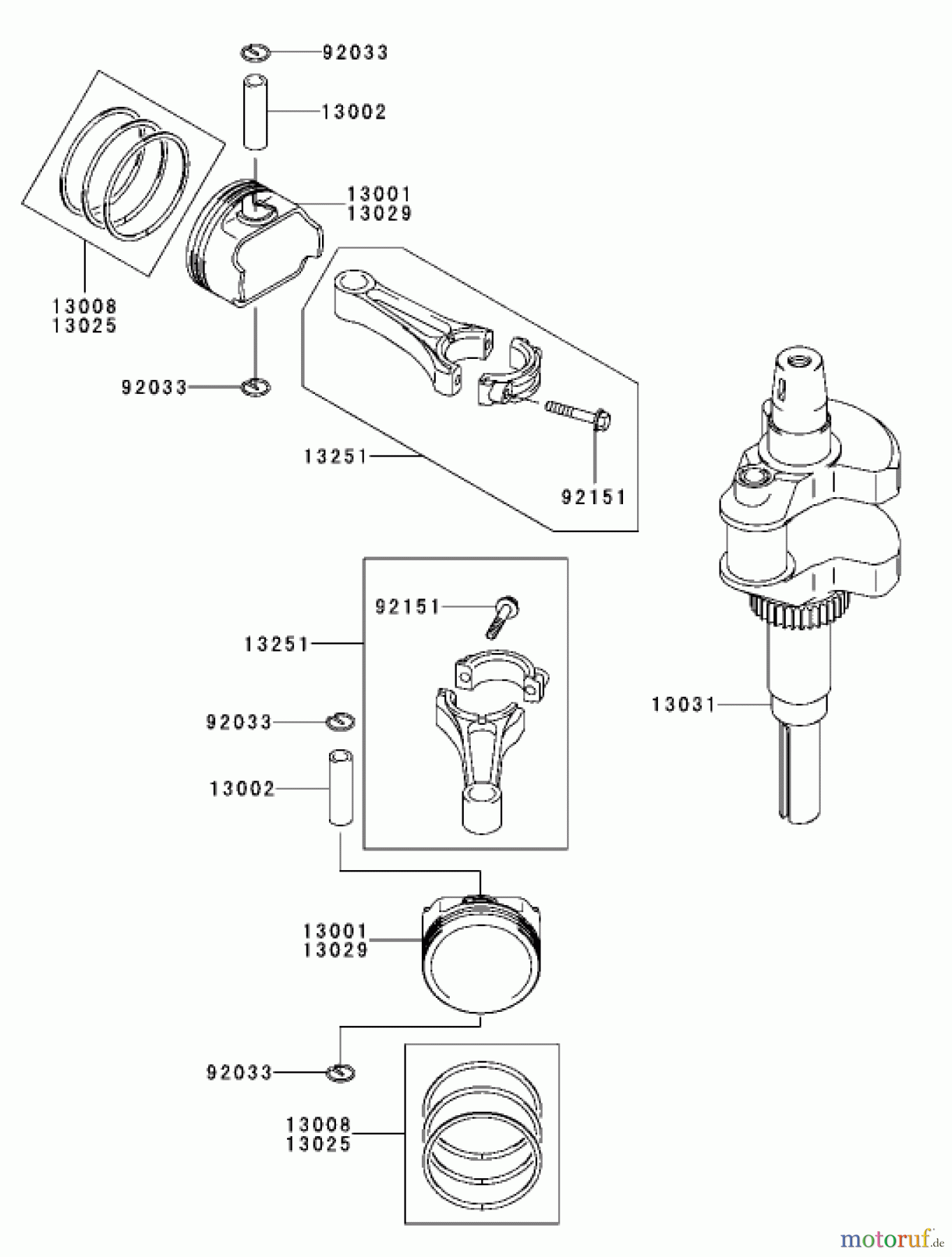  Zerto-Turn Mäher 74416TE (Z453) - Toro Z Master Mower, 132cm TURBO FORCE Side Discharge Deck (SN: 260000001 - 260999999) (2006) PISTON / CRANKSHAFT ASSEMBLY KAWASAKI FH680V-AS21