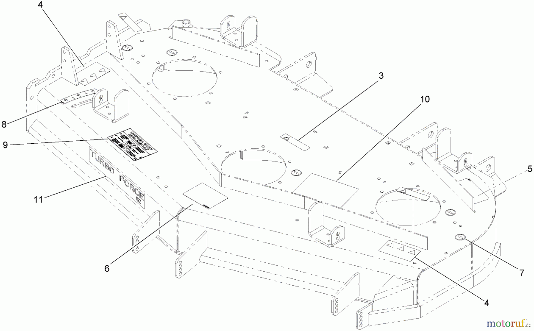  Zerto-Turn Mäher 74416TE (Z453) - Toro Z Master Mower, 132cm TURBO FORCE Side Discharge Deck (SN: 270002001 - 270999999) (2007) DECK DECAL ASSEMBLY NO. 107-1668