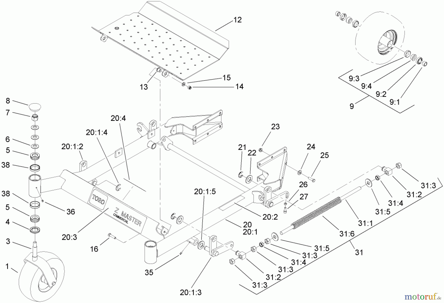  Zerto-Turn Mäher 74416TE (Z453) - Toro Z Master Mower, 132cm TURBO FORCE Side Discharge Deck (SN: 270002001 - 270999999) (2007) FRONT FRAME ASSEMBLY