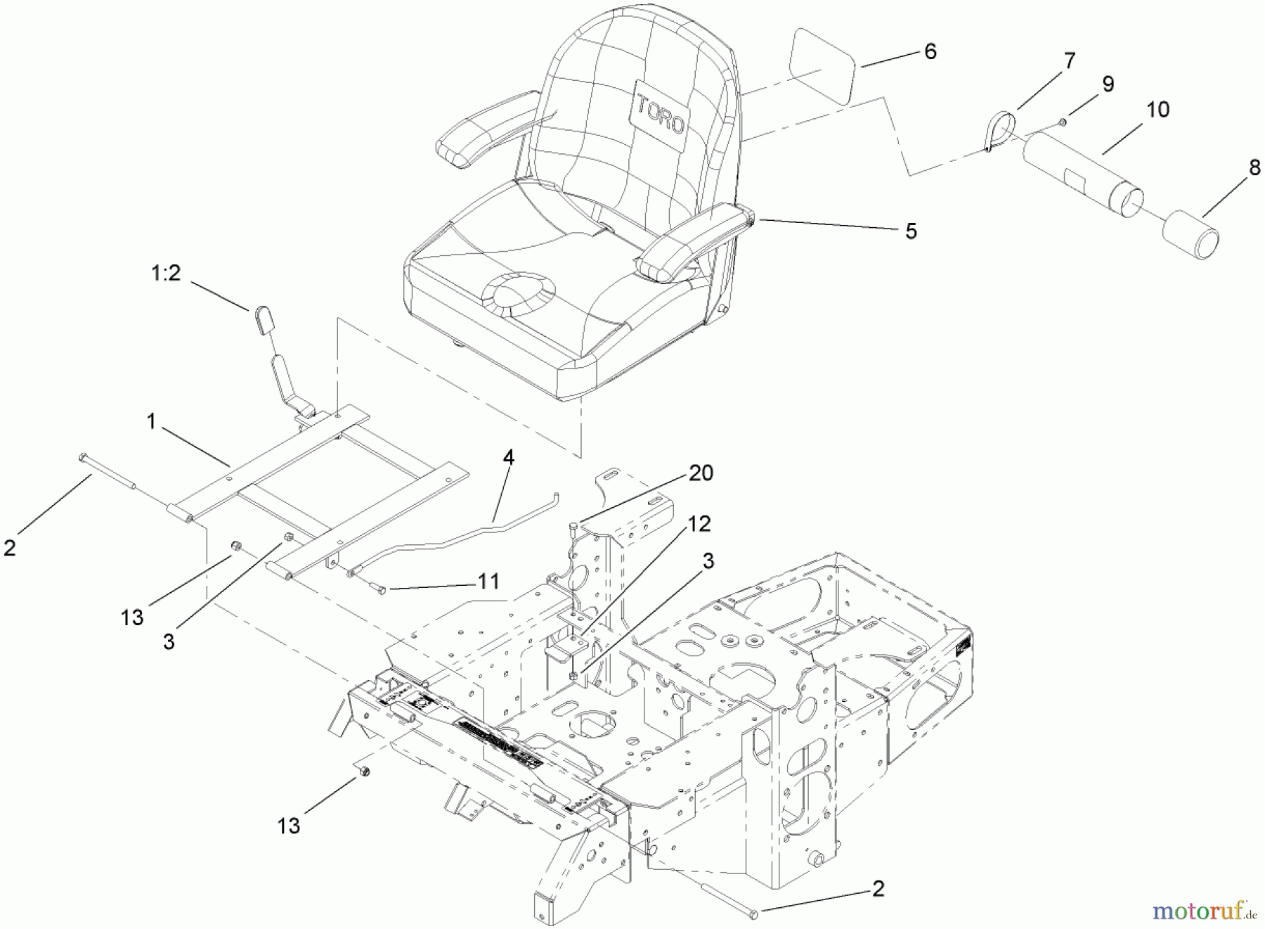  Zerto-Turn Mäher 74416TE (Z453) - Toro Z Master Mower, 132cm TURBO FORCE Side Discharge Deck (SN: 270002001 - 270999999) (2007) SEAT AND BRACKET ASSEMBLY