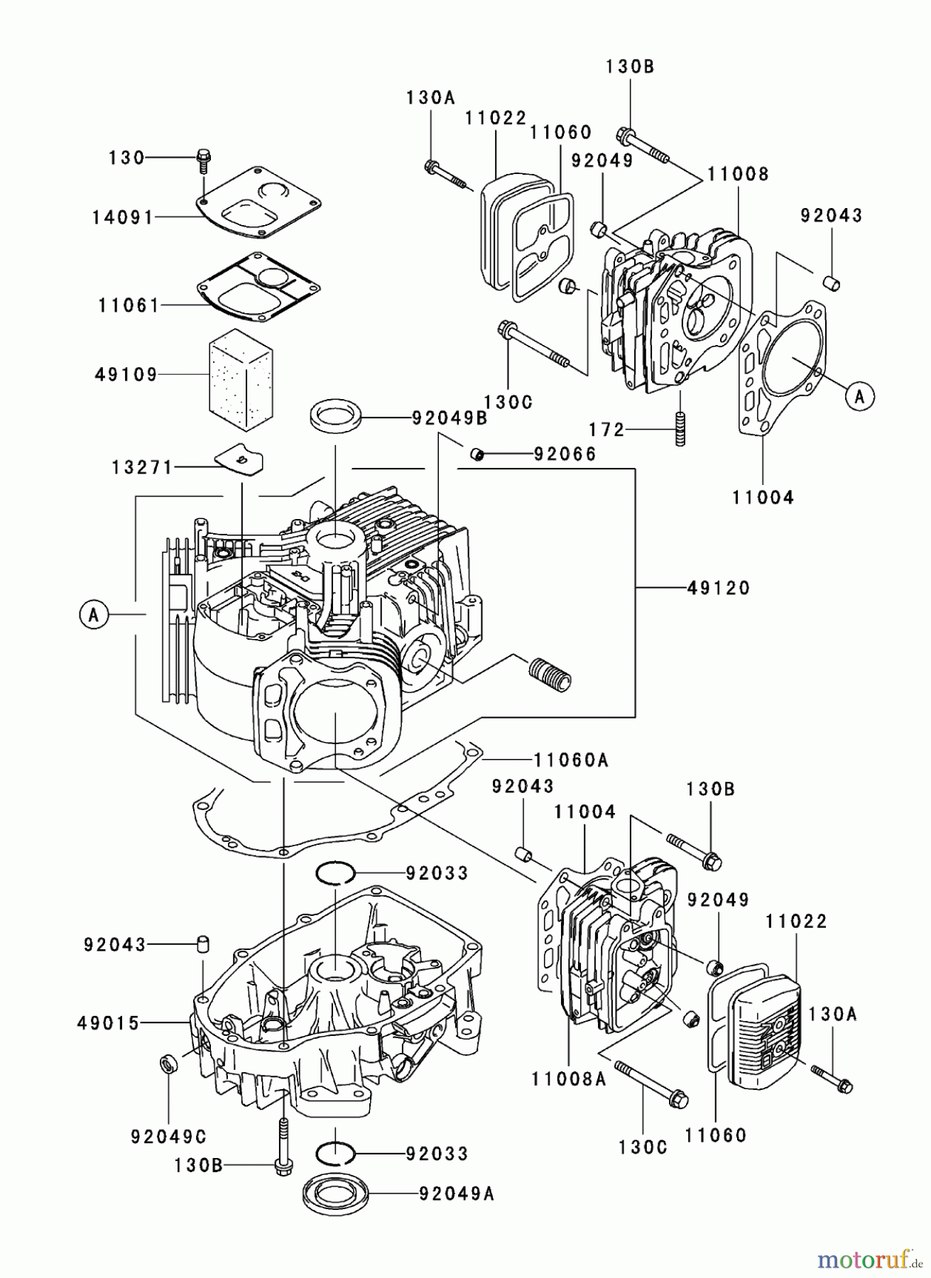  Zerto-Turn Mäher 74421TE (Z450) - Toro Z Master Mower, 122cm TURBO FORCE Side Discharge Deck (SN: 280000001 - 280999999) (2008) CYLINDER / CRANKCASE ASSEMBLY KAWASAKI FH580V AS30