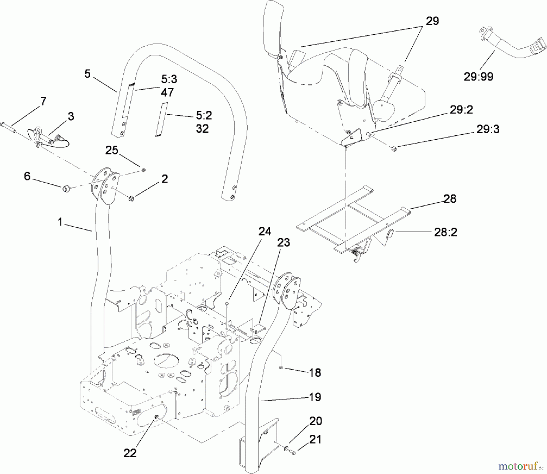  Zerto-Turn Mäher 74421TE (Z450) - Toro Z Master Mower, 122cm TURBO FORCE Side Discharge Deck (SN: 280000001 - 280999999) (2008) ROLL-OVER PROTECTION SYSTEM ASSEMBLY NO. 107-8093