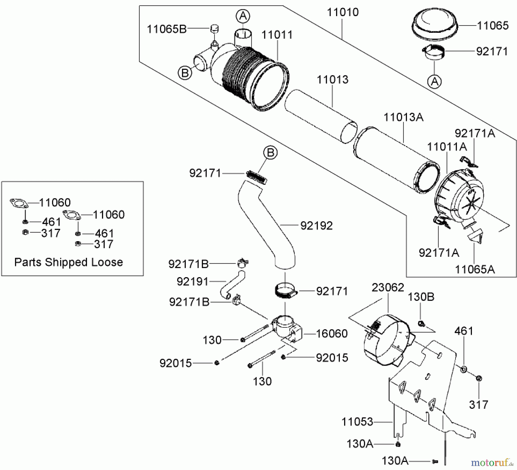  Zerto-Turn Mäher 74450TE (Z400) - Toro Z Master Mower, 122cm TURBO FORCE Side Discharge Deck (SN: 290000001 - 290999999) (2009) AIR FILTER AND MUFFLER ASSEMBLY KAWASAKI FH641V-DS19-R