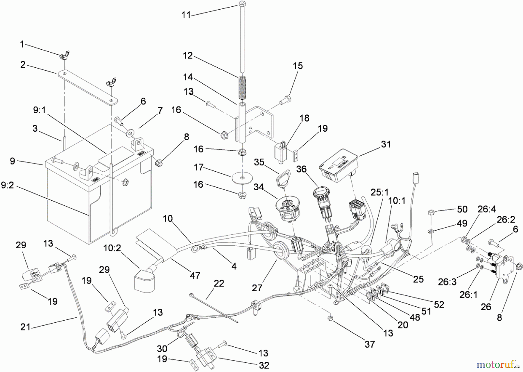  Zerto-Turn Mäher 74450TE (Z400) - Toro Z Master Mower, 122cm TURBO FORCE Side Discharge Deck (SN: 290000001 - 290999999) (2009) ELECTRICAL SYSTEM ASSEMBLY