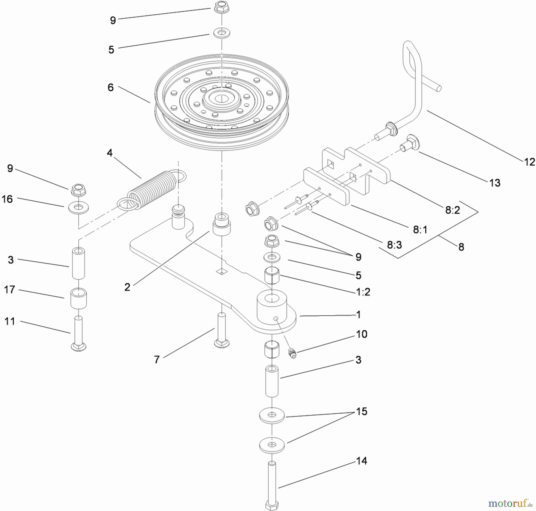  Zerto-Turn Mäher 74450TE (Z400) - Toro Z Master Mower, 122cm TURBO FORCE Side Discharge Deck (SN: 310000001 - 310999999) (2010) IDLER ASSEMBLY