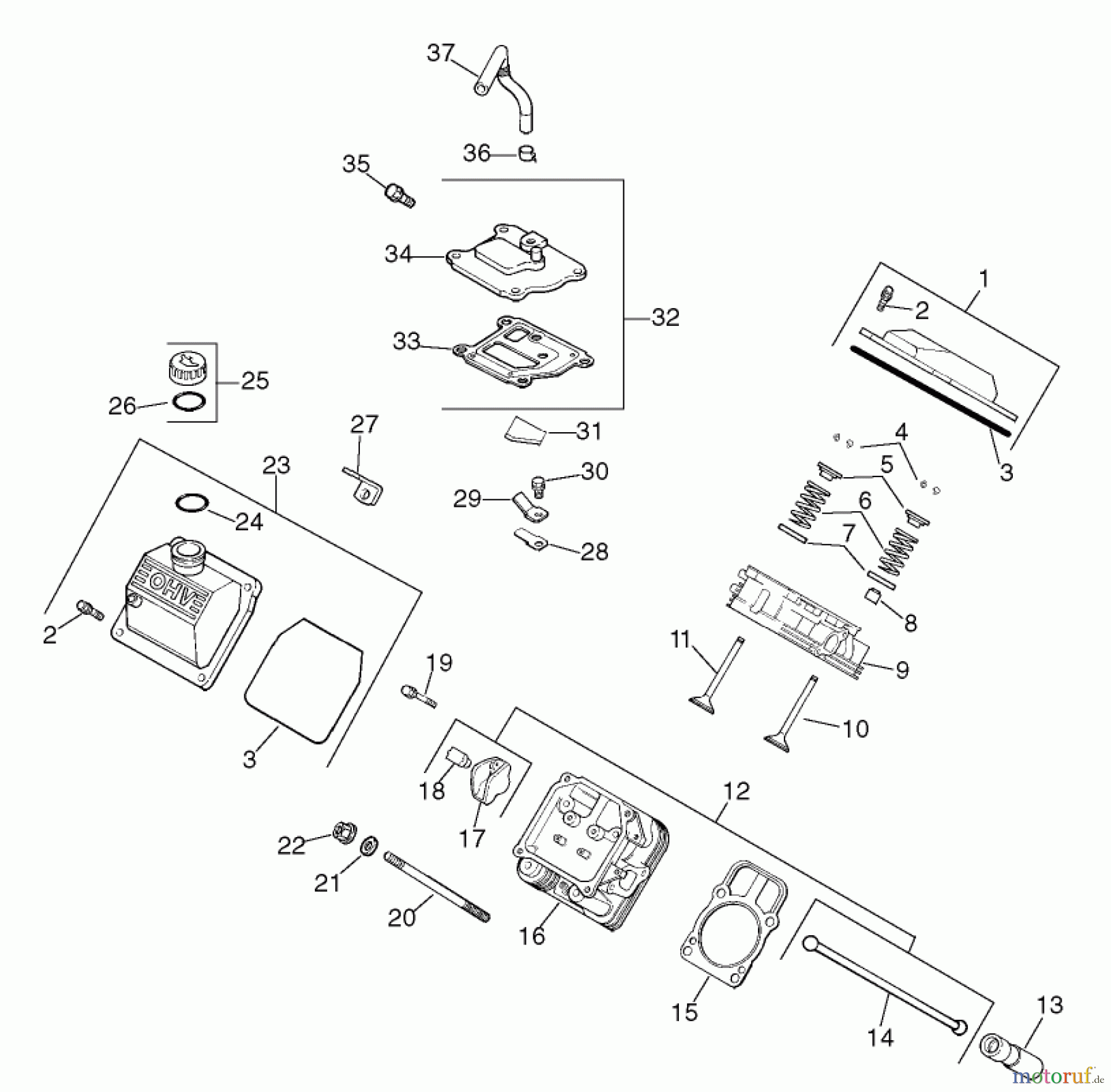  Zerto-Turn Mäher 74804TE (Z350) - Toro Z Master, 122cm Mower and Bagger (SN: 220000001 - 220999999) (2002) GROUP 4-HEAD/VALVE/BREATHER ASSEMBLY KOHLER CH20S PS-64675