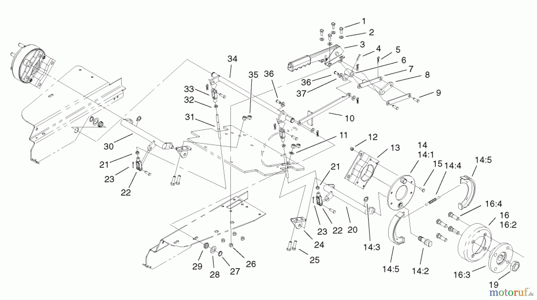  Zerto-Turn Mäher 74804TE (Z350) - Toro Z Master, 122cm Mower and Bagger (SN: 220000001 - 220999999) (2002) PARKING BRAKE ASSEMBLY