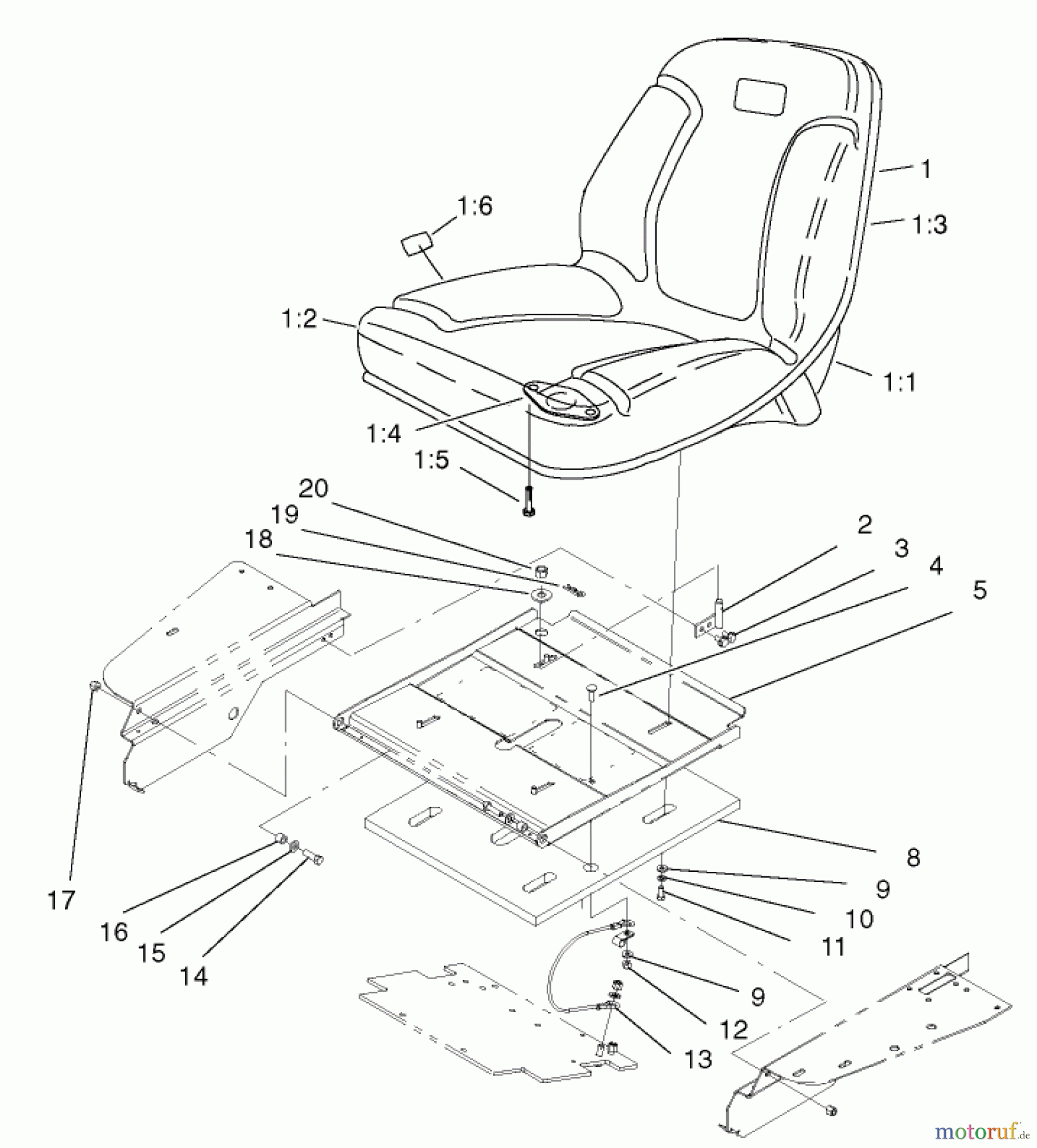  Zerto-Turn Mäher 74804TE (Z350) - Toro Z Master, 122cm Mower and Bagger (SN: 220000001 - 220999999) (2002) SEAT ASSEMBLY