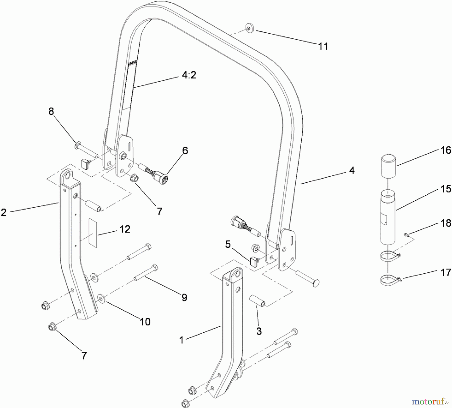  Zerto-Turn Mäher 74923TE - Toro Z Master G3 Riding Mower, 132cm TURBO FORCE Side Discharge Deck (SN: 290000001 - 290999999) (2009) ROLL-OVER PROTECTION SYSTEM ASSEMBLY NO. 116-0232