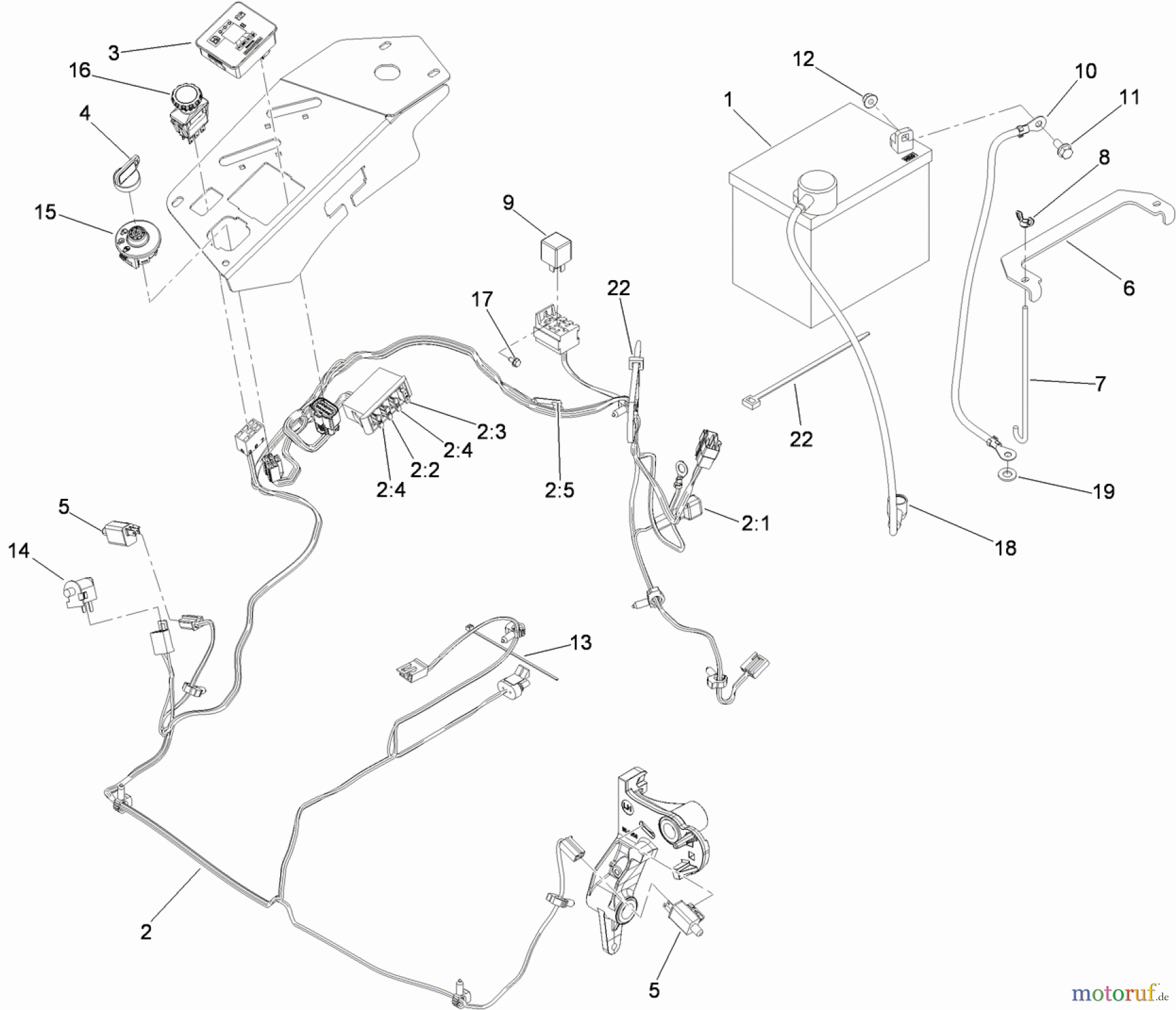  Zerto-Turn Mäher 74923TE - Toro Z Master G3 Riding Mower, 132cm TURBO FORCE Side Discharge Deck (SN: 310000001 - 310999999) (2010) ELECTRICAL SYSTEM ASSEMBLY