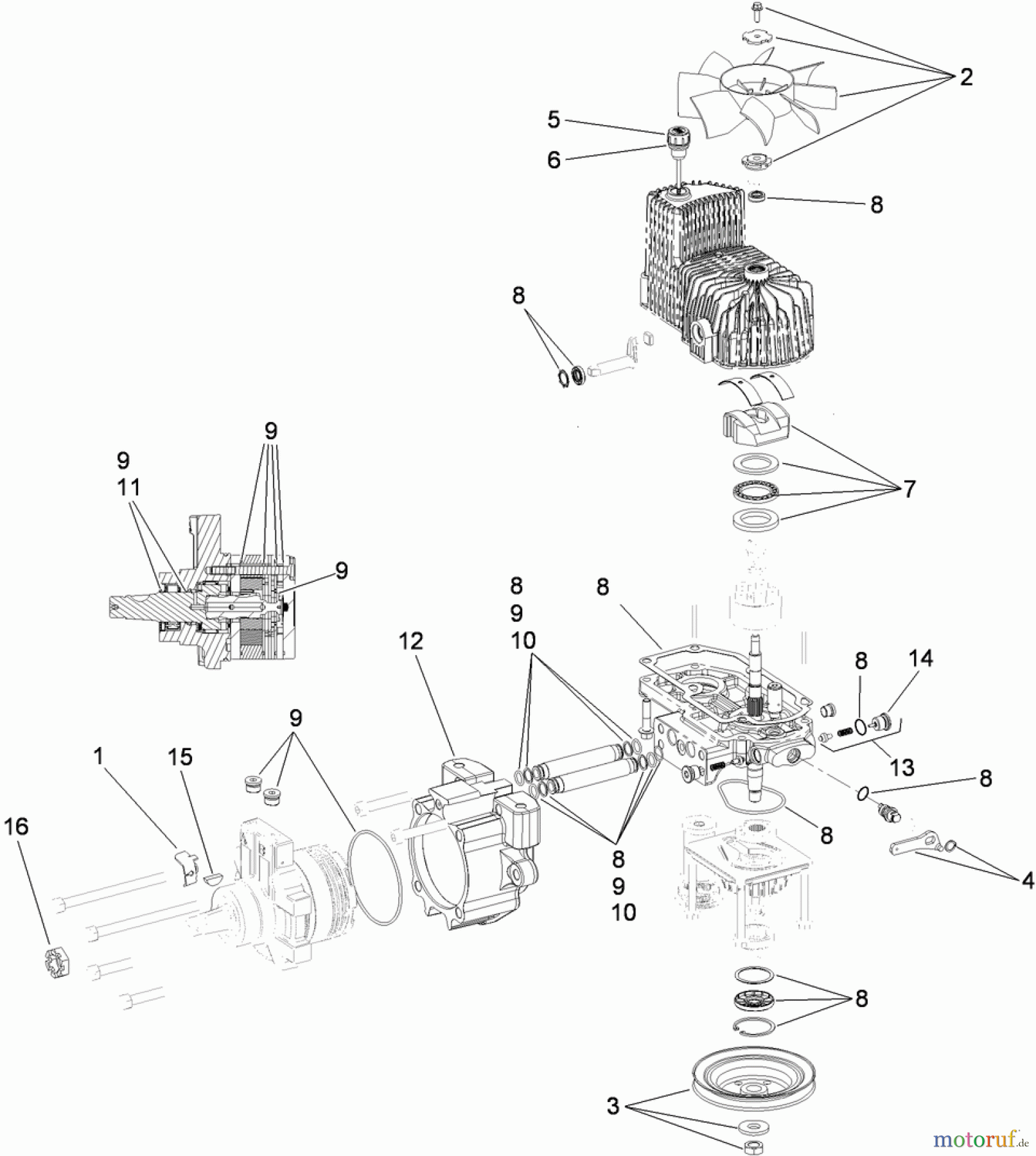  Zerto-Turn Mäher 74923TE - Toro Z Master G3 Riding Mower, 132cm TURBO FORCE Side Discharge Deck (SN: 310000001 - 310999999) (2010) LH HYDRO ASSEMBLY NO. 116-1322