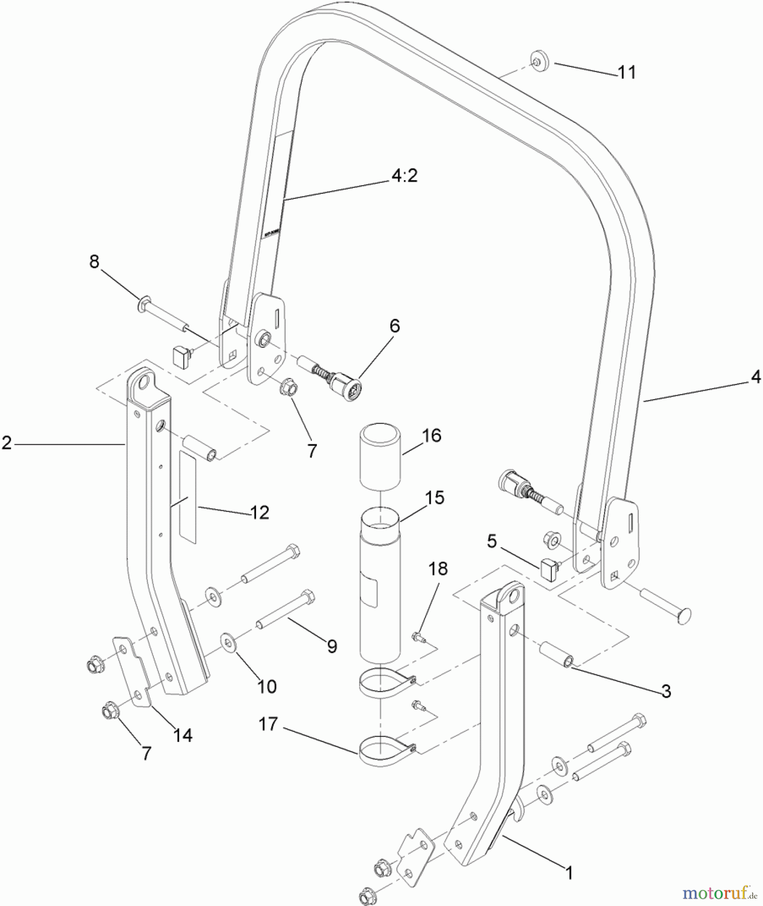  Zerto-Turn Mäher 74923TE - Toro Z Master G3 Riding Mower, 132cm TURBO FORCE Side Discharge Deck (SN: 310000001 - 310999999) (2010) ROLL-OVER PROTECTION SYSTEM ASSEMBLY NO. 116-0232