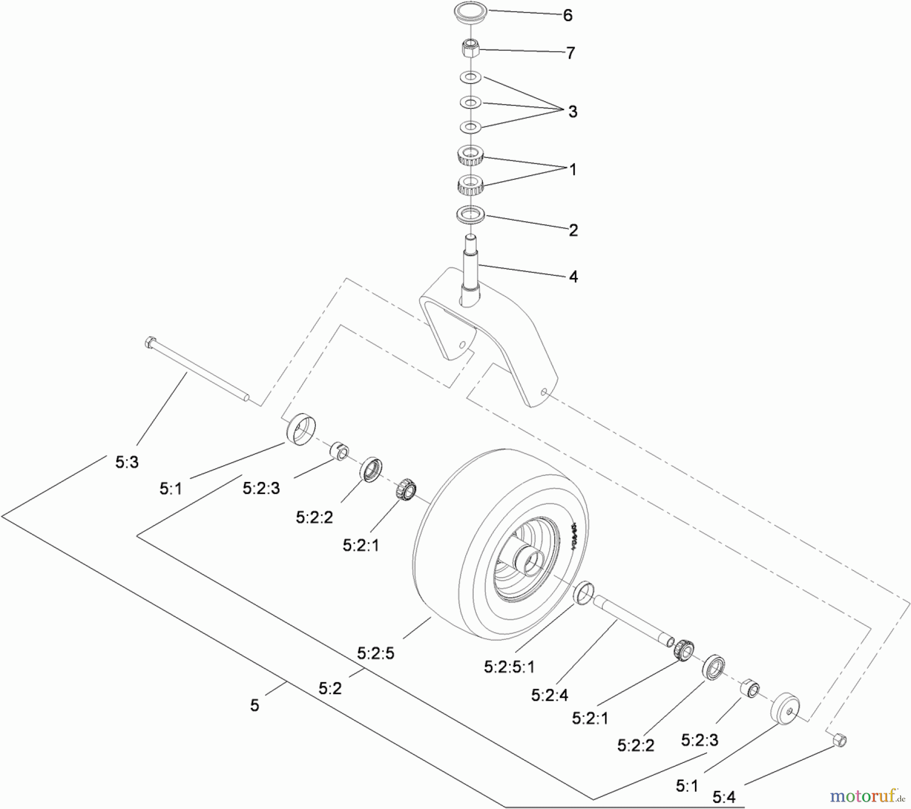  Zerto-Turn Mäher 74923TE - Toro Z Master G3 Riding Mower, 132cm TURBO FORCE Side Discharge Deck (SN: 311000001 - 311999999) (2011) CASTER WHEEL AND FORK ASSEMBLY