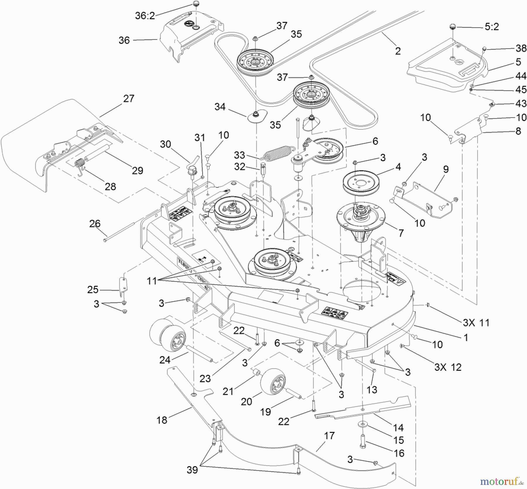  Zerto-Turn Mäher 74923TE - Toro Z Master G3 Riding Mower, 132cm TURBO FORCE Side Discharge Deck (SN: 311000001 - 311999999) (2011) DECK ASSEMBLY