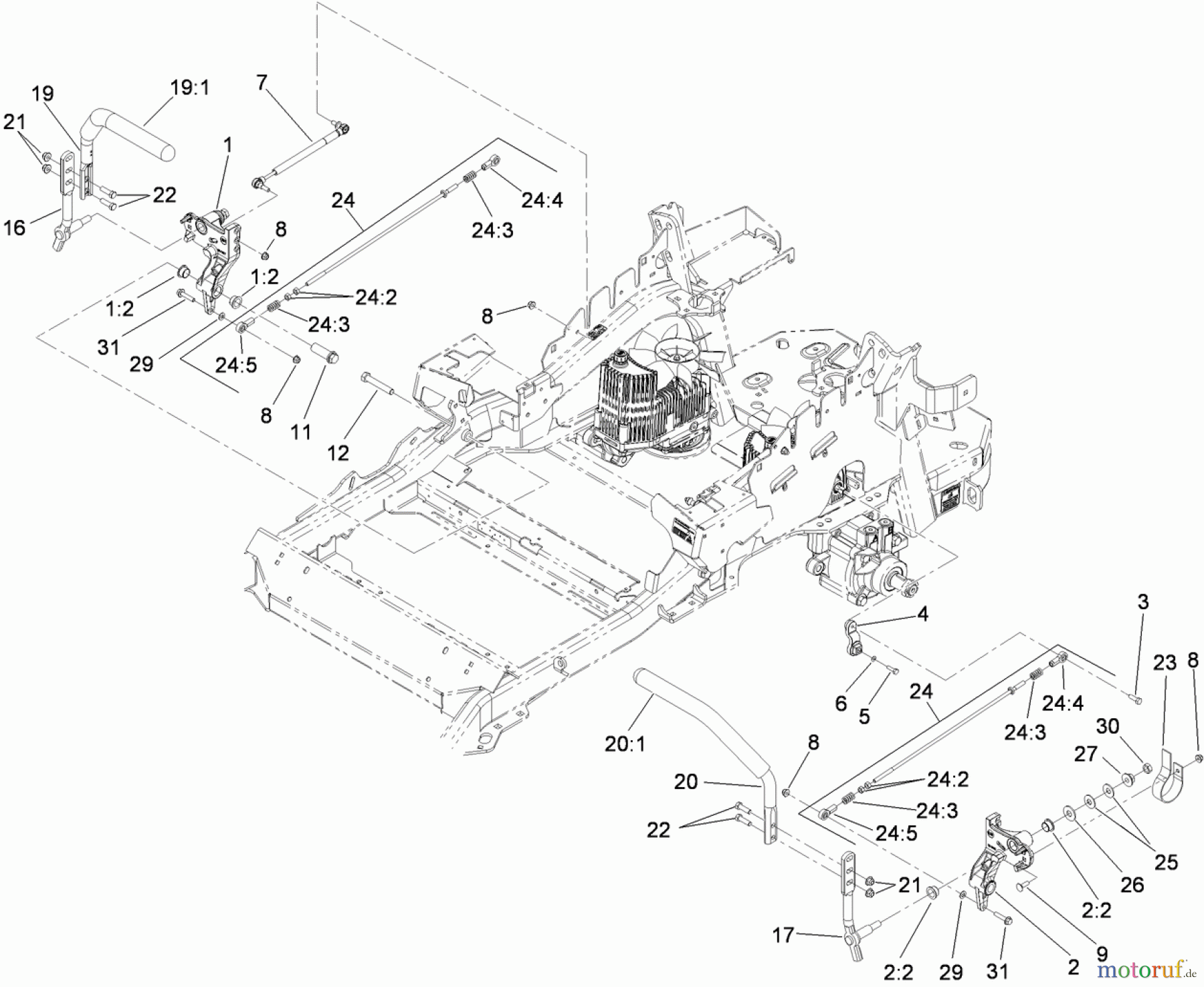  Zerto-Turn Mäher 74923TE - Toro Z Master G3 Riding Mower, 132cm TURBO FORCE Side Discharge Deck (SN: 311000001 - 311999999) (2011) MOTION CONTROL ASSEMBLY