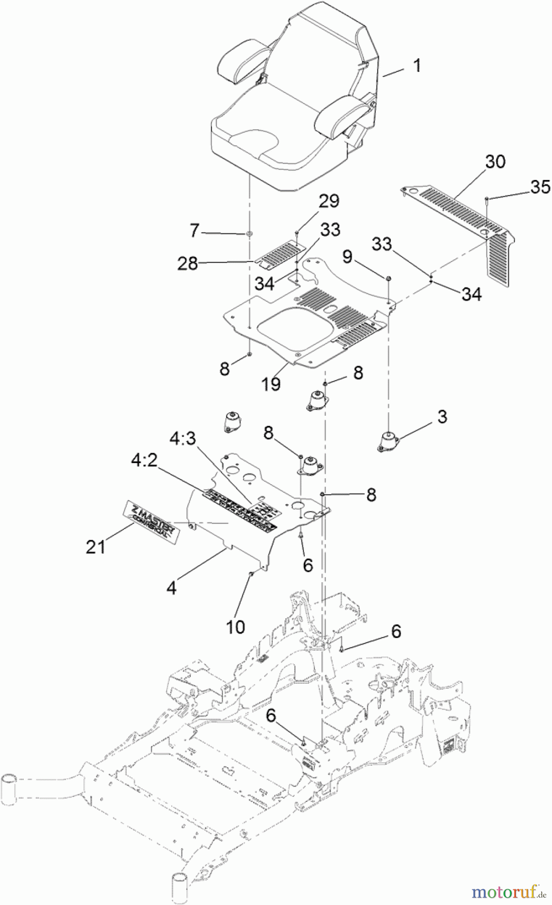  Zerto-Turn Mäher 74923TE - Toro Z Master G3 Riding Mower, 132cm TURBO FORCE Side Discharge Deck (SN: 311000001 - 311999999) (2011) SEAT MOUNTING ASSEMBLY