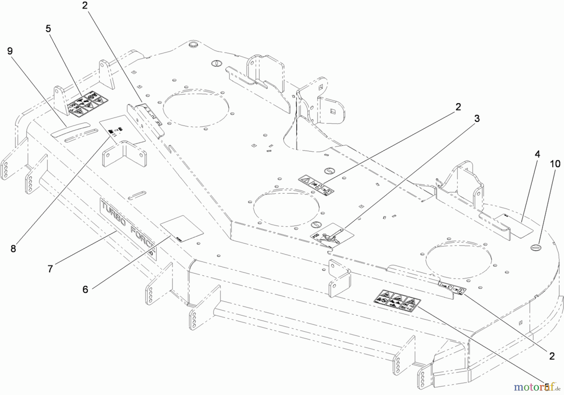  Zerto-Turn Mäher 74925TE - Toro Z Master G3 Riding Mower, 152cm TURBO FORCE Side Discharge Deck (SN: 310000001 - 310999999) (2010) DECK DECAL ASSEMBLY NO. 117-3800