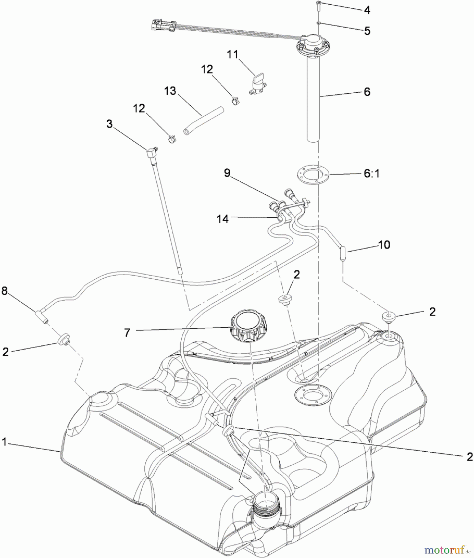  Zerto-Turn Mäher 74925TE - Toro Z Master G3 Riding Mower, 152cm TURBO FORCE Side Discharge Deck (SN: 310000001 - 310999999) (2010) FUEL TANK ASSEMBLY NO. 109-9357