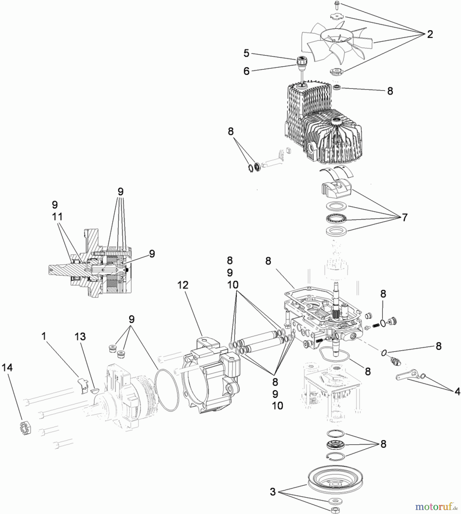  Zerto-Turn Mäher 74925TE - Toro Z Master G3 Riding Mower, 152cm TURBO FORCE Side Discharge Deck (SN: 311000001 - 311999999) (2011) LH HYDRO ASSEMBLY NO. 116-1326